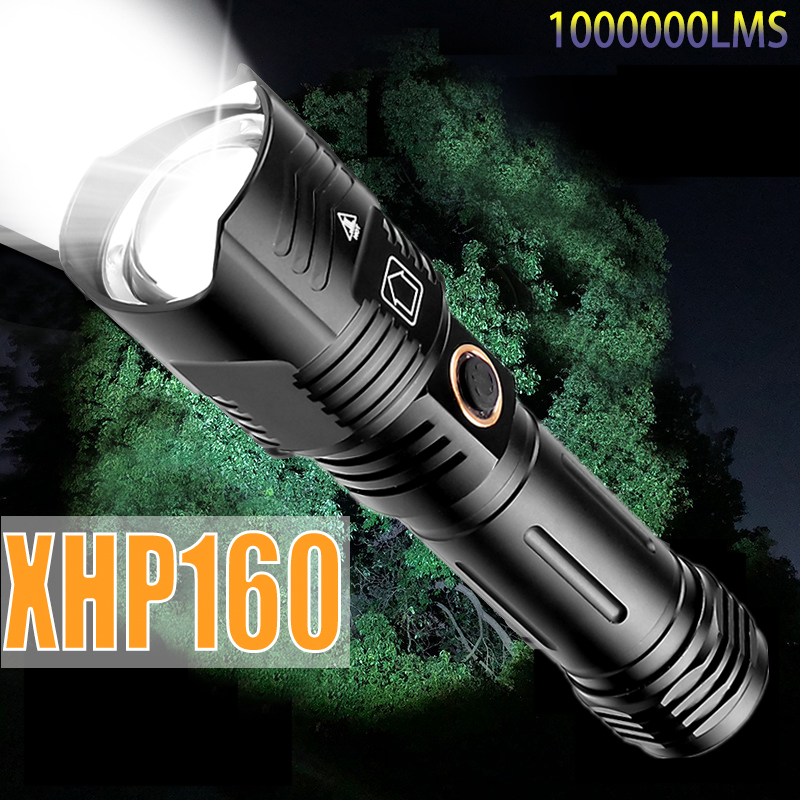 Torcia XHP160LED Torcia USB ricaricabile con zoom 3500 Mah flash con  batteria 26650/18650